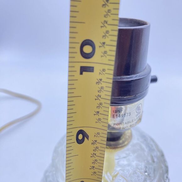 Vtg Table Lamp Chunky Diamond Glass Clear Brass Insert & Base No Shade 90s Y2K - Picture 12 of 13